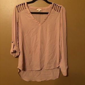 Tan Long Sleeve V-Neck Blouse